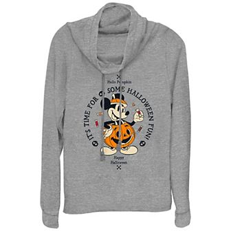 Disney's Mickey Mouse Hello Pumpkin It’s Time For Some Halloween Fun Women's Cowlneck Graphic Lightweight Long Sleeve