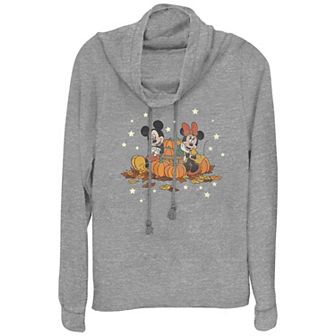 Disney's Mickey Mouse And Minnie Mouse Pumpkin Harvest Women's Cowlneck Graphic Lightweight Long Sleeve