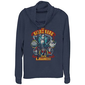 Disney's The Nightmare Before Christmas Halloween Lineup Women's Cowlneck Graphic Lightweight Long Sleeve