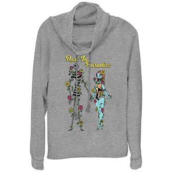 Disney's The Nightmare Before Christmas Jack Skellington And Sally Rest In Paradise Women's Cowlneck Graphic Lightweight Long Sleeve