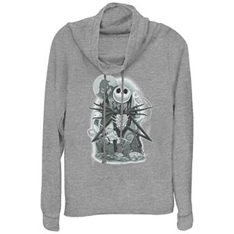 Disney's The Nightmare Before Christmas Jack Skellington Cemetery Women's Cowlneck Graphic Lightweight Long Sleeve