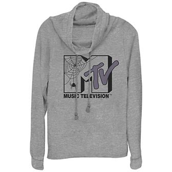 Women's MTV Spider Halloween Logo Cowlneck Graphic Lightweight Long Sleeve