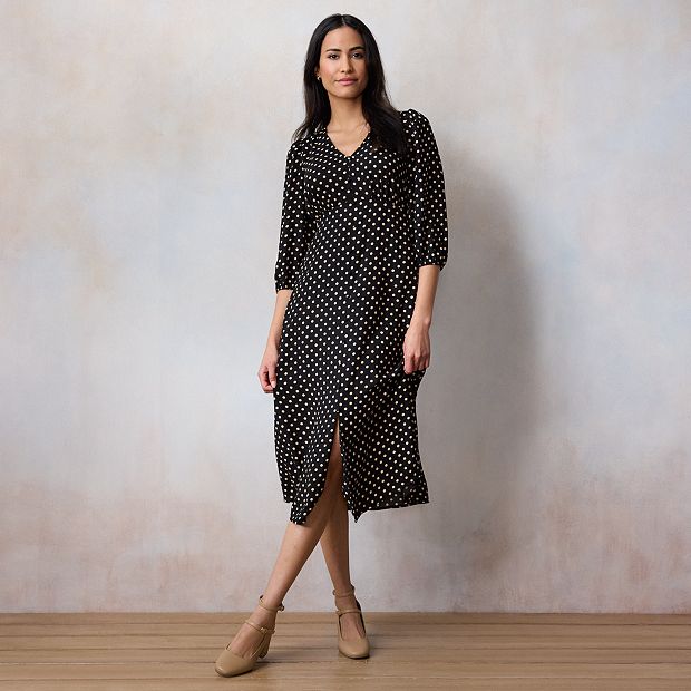 Petite LC Lauren Conrad V-Neck Button Front Three Quarter Sleeve