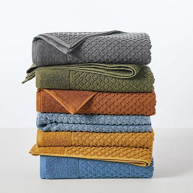 Madelinen 6-Piece Low Twist Cotton Diamond Texture Towel Set
