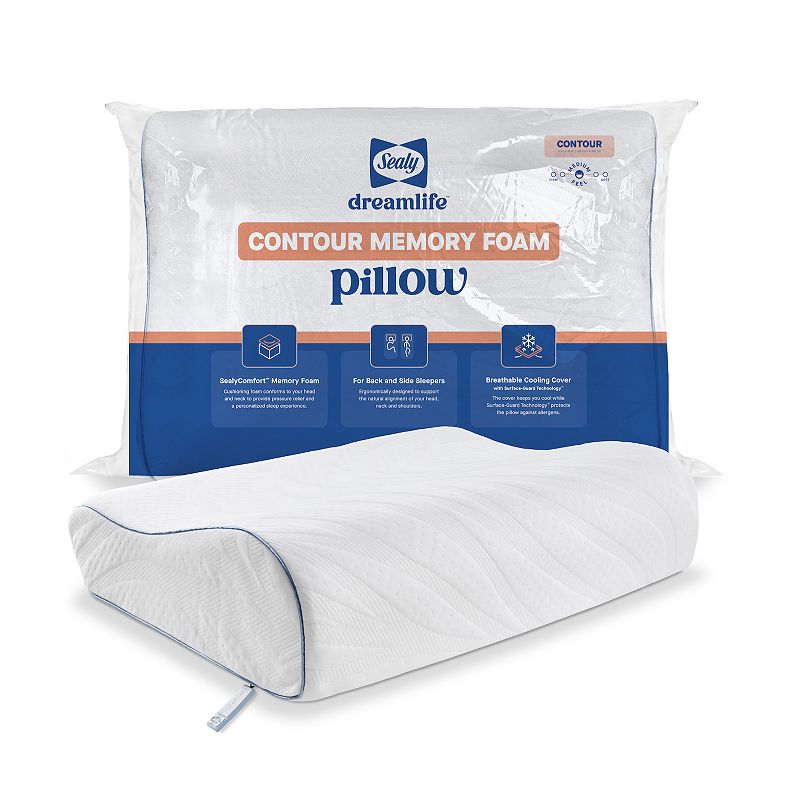 Sealy - Dreamlife Contour Memory Foam Pillow, Standard - White