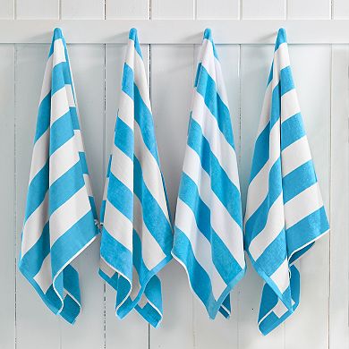 Madelinen Cotton Velour 4-Pack Oversized Cabana Stripe Beach Towels