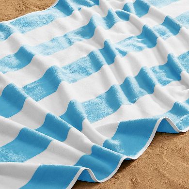 Madelinen Cotton Velour 4-Pack Oversized Cabana Stripe Beach Towels