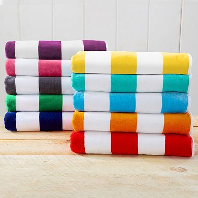 Madelinen Cotton Velour 4-Pack Oversized Cabana Stripe Beach Towels