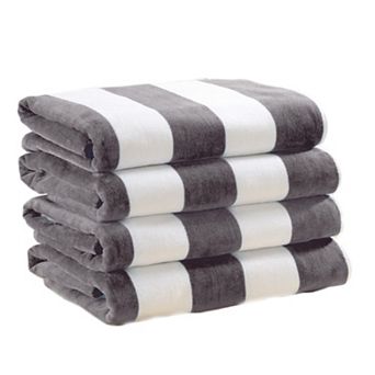 Madelinen® Cotton Velour 4-Pack Oversized Cabana Stripe Beach Towels