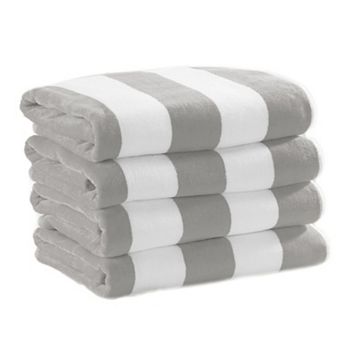 Madelinen® Cotton Velour 4-Pack Oversized Cabana Stripe Beach Towels