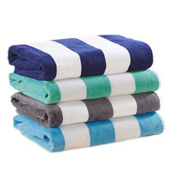 Madelinen® Cotton Velour 4-Pack Oversized Cabana Stripe Beach Towels