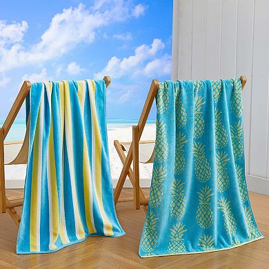 Madelinen® Cotton Velour Summer Printed 2-pack Beach Towels Set