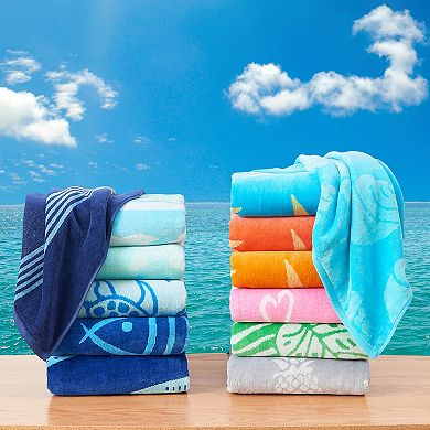 Madelinen® Cotton Velour Summer Printed 2-pack Beach Towels Set