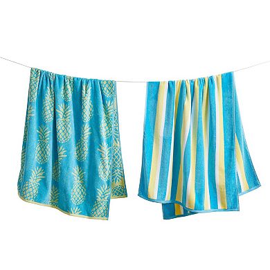 Madelinen® Cotton Velour Summer Printed 2-pack Beach Towels Set