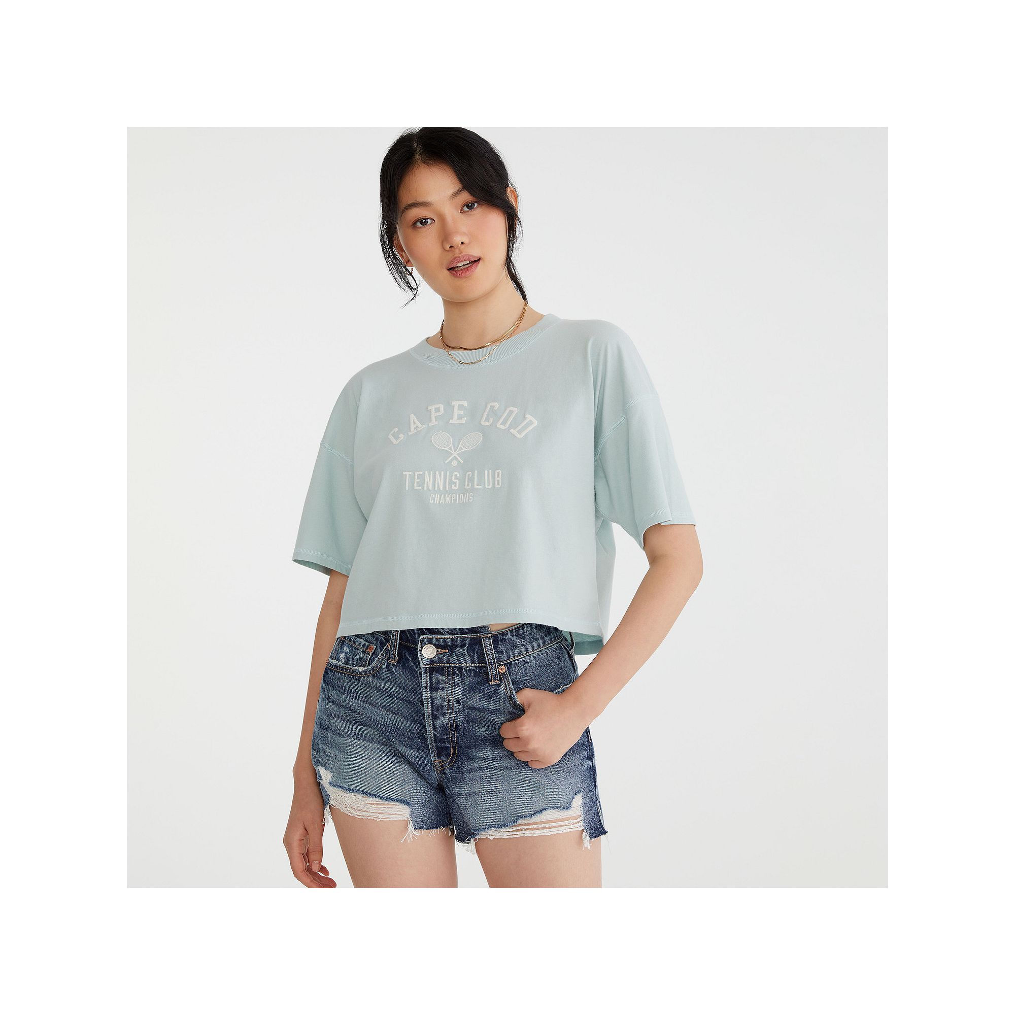 Juniors’ Aeropostale Crop Boyfriend Tee, Girls, Size: XS, Blue Haze
