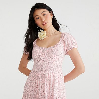 Juniors’ Aeropostale Tiered Square Neck Midi Milkmaid Dress