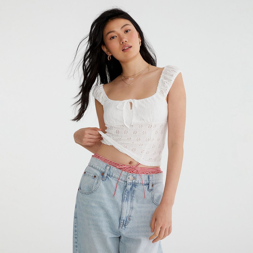 Juniors' Aeropostale Fashion Fem Eyelet Square Neck Tank Top