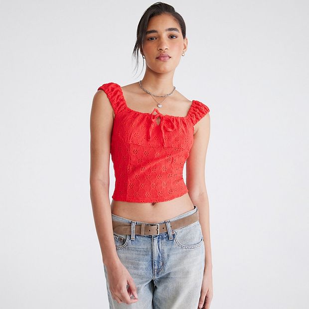 Juniors' Aeropostale Fashion Fem Eyelet Square Neck Tank Top