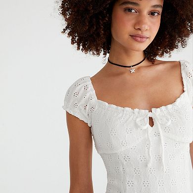 Juniors' Aeropostale Knit Eyelet Short Sleeve Mini Dress