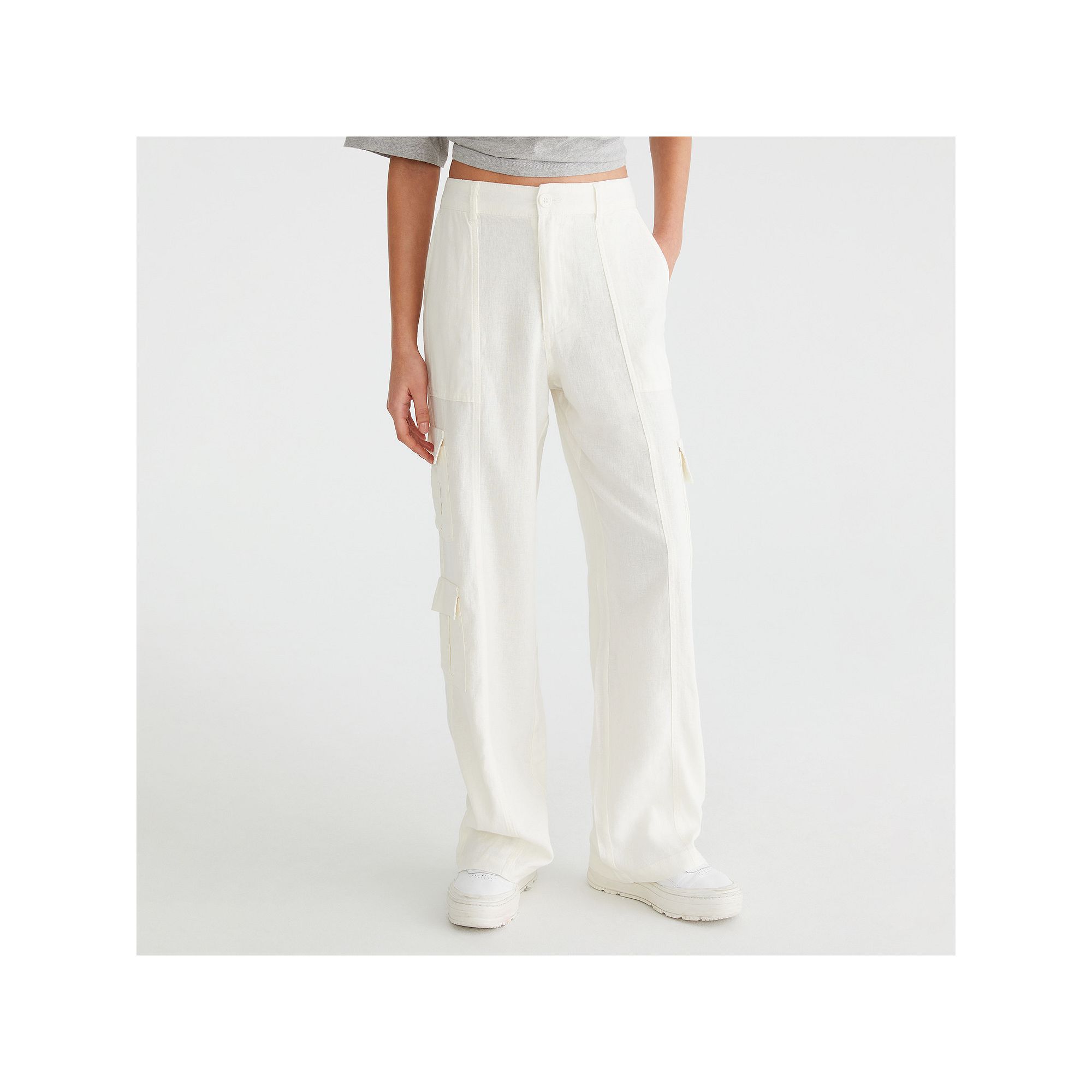 Juniors Aeropostale Fashion Linen Cargo Pants, Girls, Size: XS, Ivory