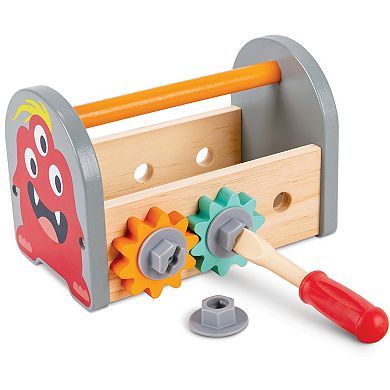 Hape Monster Design Wooden Tool Box With Carry Handle Fix-It Tool Kit