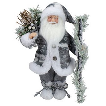 Northlight Country Patchwork Gray & White Santa Claus Christmas Figurine