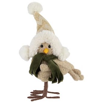 Northlight 9" Left-Facing Plush Winter Bird Table Decor