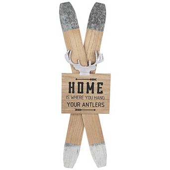 Northlight Wooden "Home is Where You Hang Your Antlers" Ski's Christmas Wall Sign