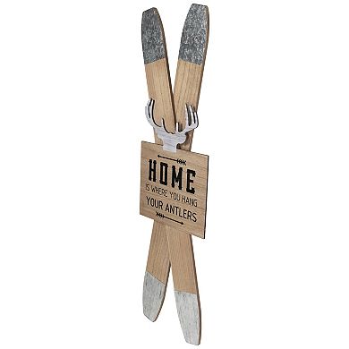 Northlight Wooden "Home is Where You Hang Your Antlers" Ski's Christmas Wall Sign