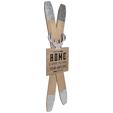 Northlight Wooden "Home is Where You Hang Your Antlers" Ski's Christmas Wall Sign