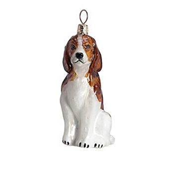 Joy To The World Beagle Sitting Dog Polish Blown Glass Christmas Ornament
