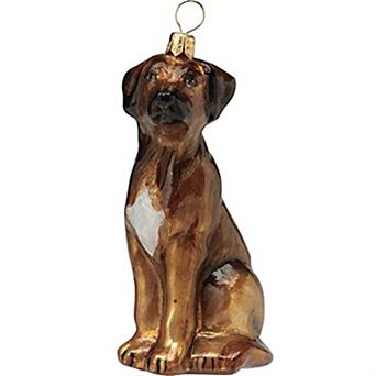 Joy To The World Rhodesian Ridgeback Dog Polish Glass Christmas Ornament Made Poland Decoration