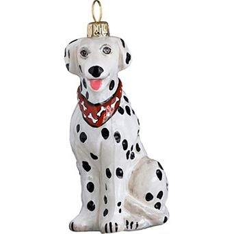 Joy To The World Dalmatian With Bandana Sitting Dog Glass Polish Christmas Ornament Decoration
