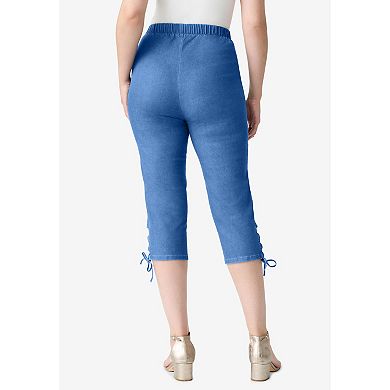 Roaman's Women's Plus Size Plus Size Comfort Stretch Lace Up Capri Jean