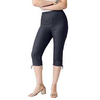 Roaman's Women's Plus Size Comfort Stretch Lace Up Capri Jean