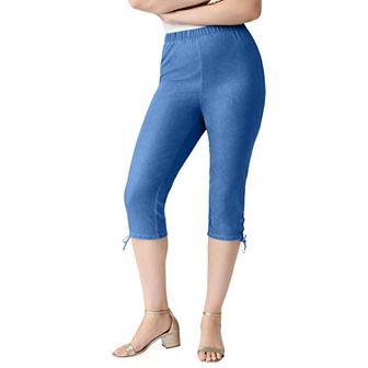 Roaman's Women's Plus Size Plus Size Comfort Stretch Lace Up Capri Jean