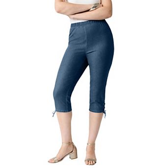 Roaman's Women's Plus Size Comfort Stretch Lace Up Capri Jean