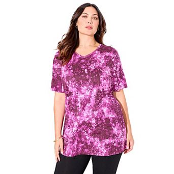 Catherines Women's Plus Size Easy Fit Short Sleeve V-Neck Tunic