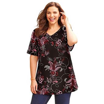 Catherines Women's Plus Size Easy Fit Short Sleeve V-Neck Tunic