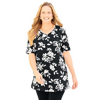 Catherines Women's Plus Size Easy Fit Short Sleeve V-Neck Tunic