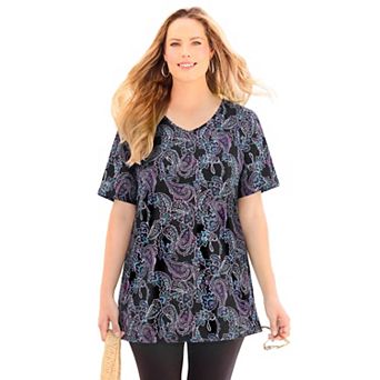 Catherines Women's Plus Size Easy Fit Short Sleeve V-Neck Tunic