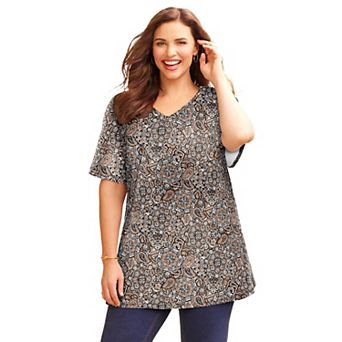 Catherines Women's Plus Size Easy Fit Short Sleeve V-Neck Tunic