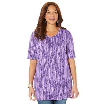 Catherines Women's Plus Size Easy Fit Short Sleeve V-Neck Tunic