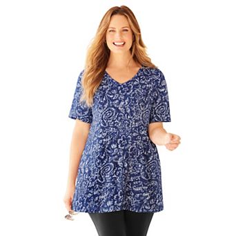 Catherines Women's Plus Size Easy Fit Short Sleeve V-Neck Tunic