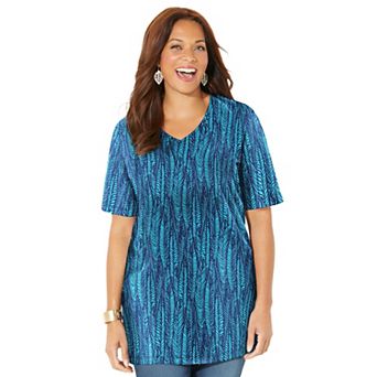 Catherines Women's Plus Size Easy Fit Short Sleeve V-Neck Tunic