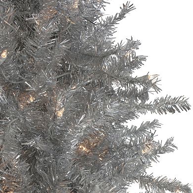 Northlight 9-ft. Pre-Lit Silver Tinsel Noble Slim Artificial Christmas Tree