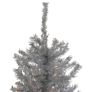 Northlight 9-ft. Pre-Lit Silver Tinsel Noble Slim Artificial Christmas Tree