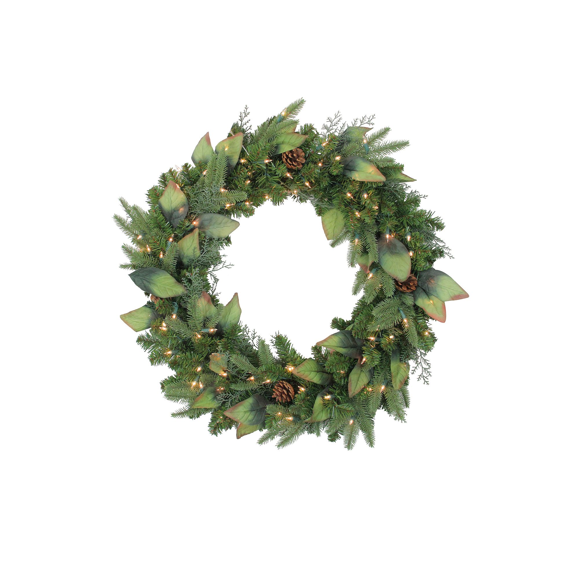 Northlight Pre-Lit Mixed Winter Pine Artificial Christmas Wreath, Green