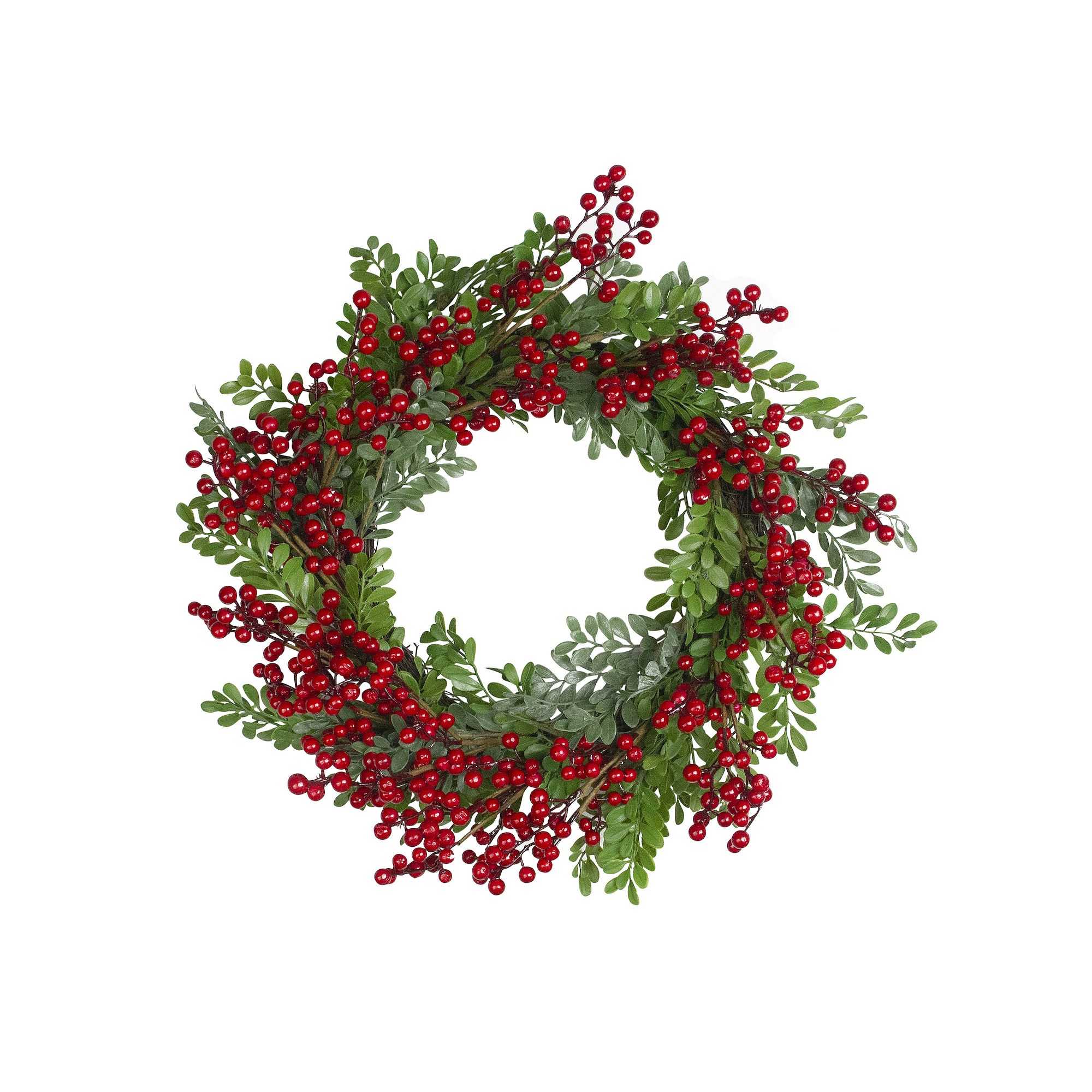 Northlight Red Berries & Two Tone Leaves Artificial Christmas Wreath, Green