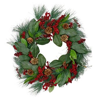 Northlight Leaves, Berry & Pine Needle Artificial Christmas Wreath